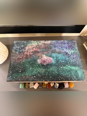 Genuine Crystal & Gemstone Collection w/ Hand Painted Wooden Storage Box